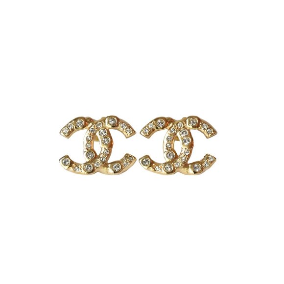 Chanel CC Crystal Strass Stud Earrings Gold - Picture 1 of 1